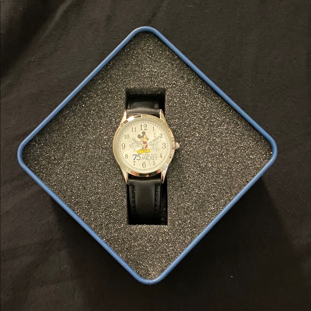 Mickey Mouse 75th Anniversary Watch Black Leather Strap Watch